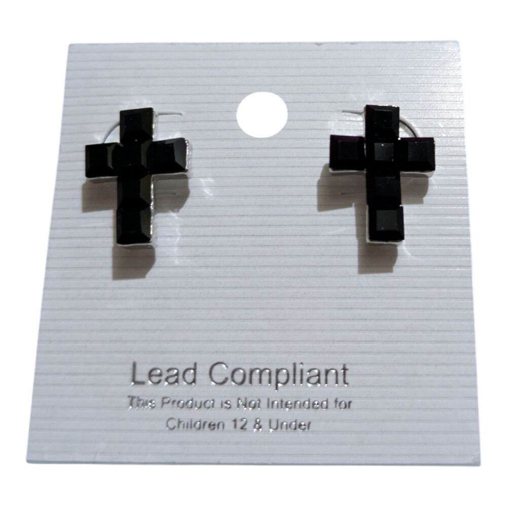 Black Cross Stud Earrings Gothic Punk Religious Jewelry